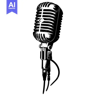 Aset premium populer: Vintage Retro Microphone with Cable Isolated on White Background