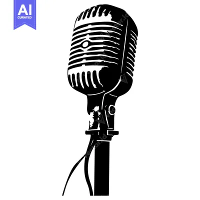 Aset desain premium: Vintage microphone with stand and wire in black and white