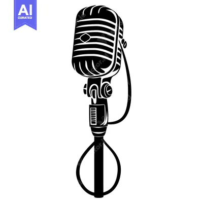 Premium design asset: Vintage Retro Microphone with Stand and Cable