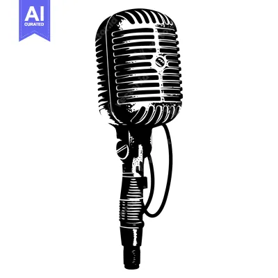 Aset desain premium: Black and White Vintage Microphone Illustration