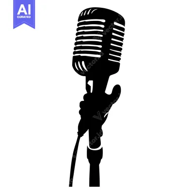 Aset desain premium: Hand Holding a Vintage Microphone in Silhouette