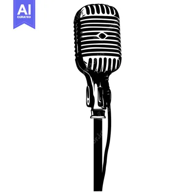 Popular premium asset: Black and White Illustration of a Vintage Microphone on a Stand