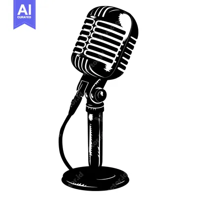 Popular premium asset: Black and White Illustration of a Vintage Microphone on a Stand
