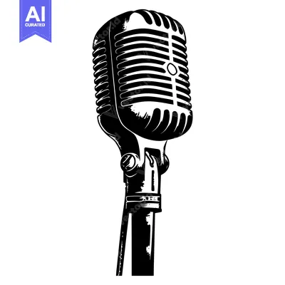 Aset desain premium: Vintage Black and White Retro Microphone Illustration