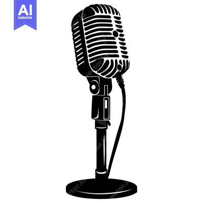 Aset desain premium: Vintage Microphone with Stand in Silhouette