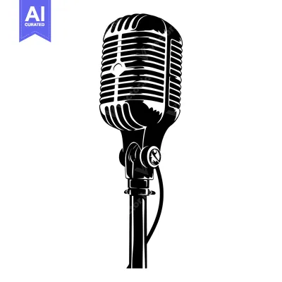 Black and White Silhouette of a Vintage Microphone on a Stand
