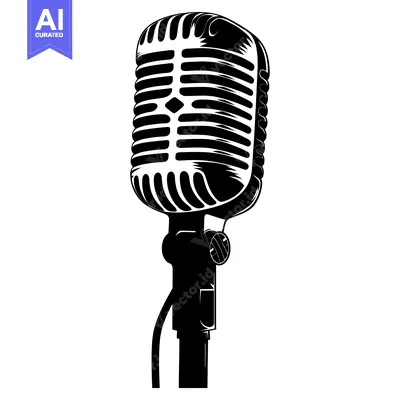 Aset desain premium: Vintage Microphone with Grille and Stand