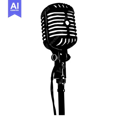 Aset desain premium: Black and White Silhouette of a Vintage Microphone