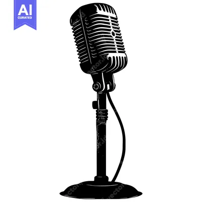 Aset premium populer: Vintage Microphone with Stand in Black and White