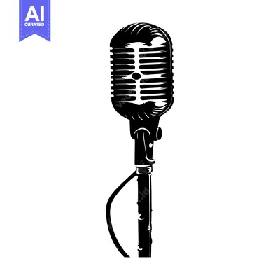 Premium design asset: Black and White Illustration of a Vintage Microphone