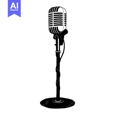 Aset premium populer: Vintage Microphone on a Stand in Black and White