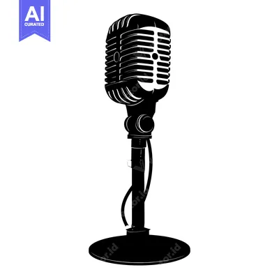 Aset premium populer: A Black and White Silhouette of a Vintage Microphone