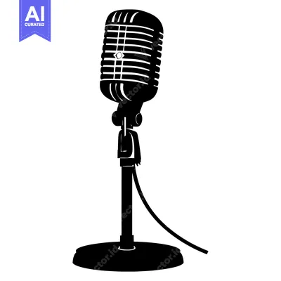 Aset premium populer: Black and White Silhouette of a Retro Microphone with Stand