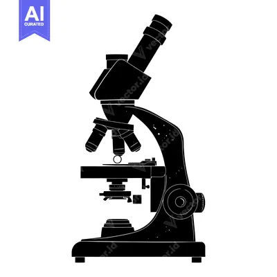 Aset desain premium: Black and White Silhouette of a Microscope
