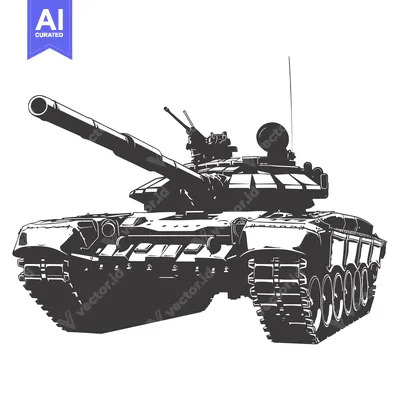 Popular premium asset: Black and white illustration of a Soviet T-72 tank