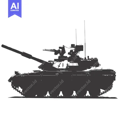 Aset premium populer: Silhouette of a Military Tank with Gun Turret and Tracks