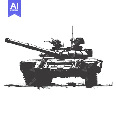 Premium design asset: Black and White Silhouette of a Military Tank