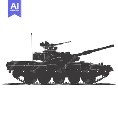 Aset premium populer: Silhouette of a Modern Military Tank with a Large Cannon