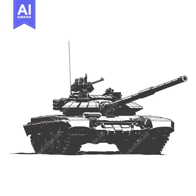 Aset desain premium: A Black and White Illustration of a Russian T-72 Tank