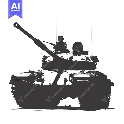 Aset desain premium: Silhouette of a tank with a soldier inside