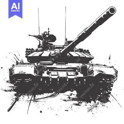 Aset premium populer: A Black and White Illustration of a Military Tank