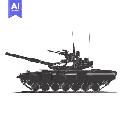 Premium design asset: Black and White Silhouette of a Military Tank