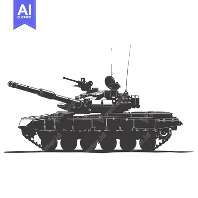 Aset premium populer: Black and white silhouette of a Soviet T-72 tank