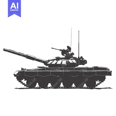 Aset desain premium: Silhouette of a Military Tank with a Long Barrel and Tracks