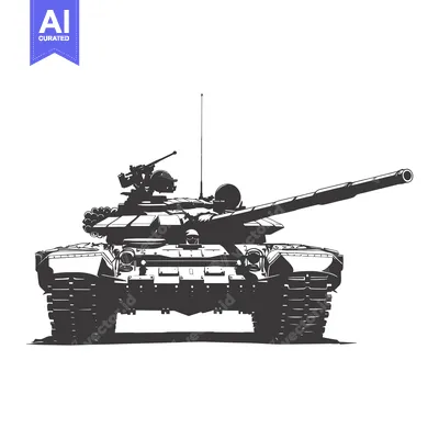 Aset desain premium: Black and white illustration of a Soviet T-72 tank