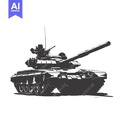 Aset premium populer: A black and white illustration of a military tank with a long barrel