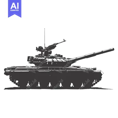 Aset desain premium: A Silhouetted Illustration of a Soviet T-72 Tank