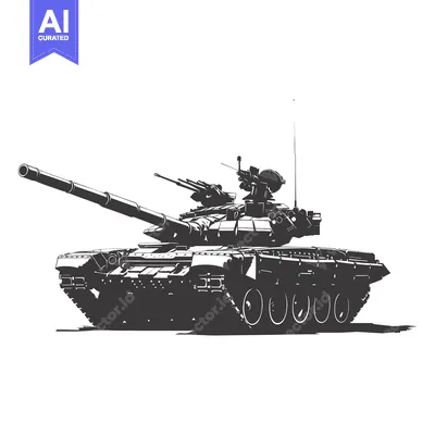 Aset desain premium: Silhouette of a Modern Main Battle Tank with Turret and Cannon