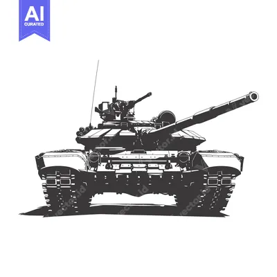 Aset desain premium: Black and white silhouette of a military tank