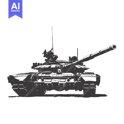 Aset desain premium: Black and White Illustration of a Military Tank