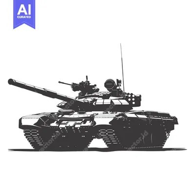 Aset desain premium: A Silhouetted Illustration of a Soviet T-72 Tank