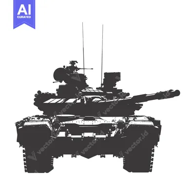 Aset desain premium: Silhouette of a Military Tank with a Large Gun