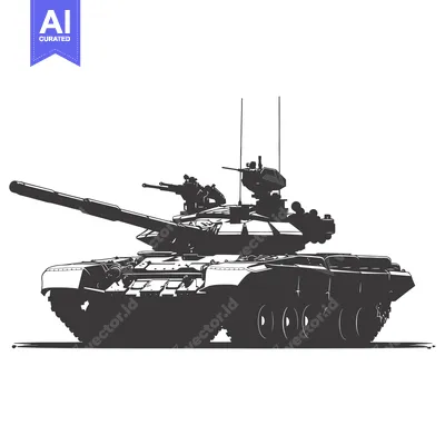 Aset premium populer: A Silhouette of a Russian T-90 Tank in Black and White