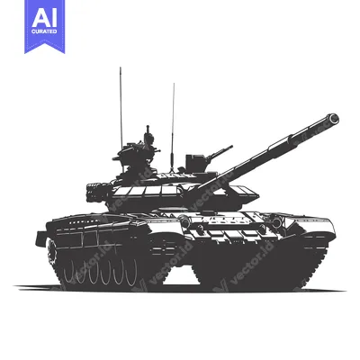 Aset premium populer: A Black and White Silhouette of a Soviet T-72 Tank