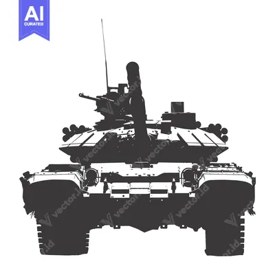 Aset desain premium: Black and White Silhouette of a Tank with Gun Facing Forward