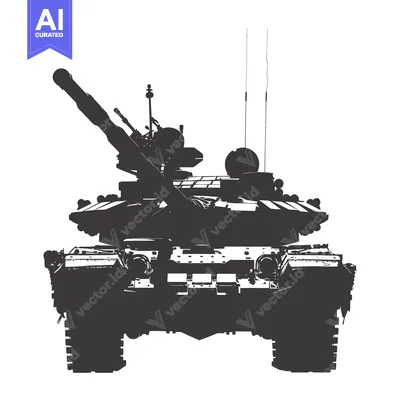 Aset desain premium: A Silhouetted Military Tank with a Cannon Facing Forward
