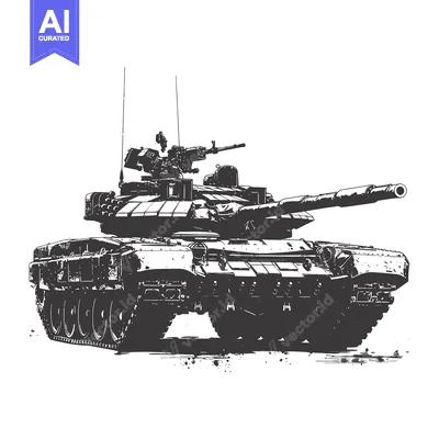 Black and White Sketch of a Military Tank