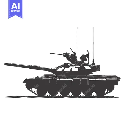 Silhouette of a Tank with a Long Barrel and Turret