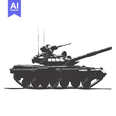 Silhouette of a Russian T-72 Tank with a Cannon