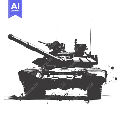 Black and White Silhouette of a Tank with Cannon Pointed Forward