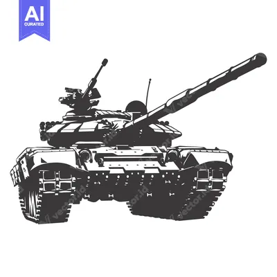Black and White Illustration of a Soviet T-72 Tank