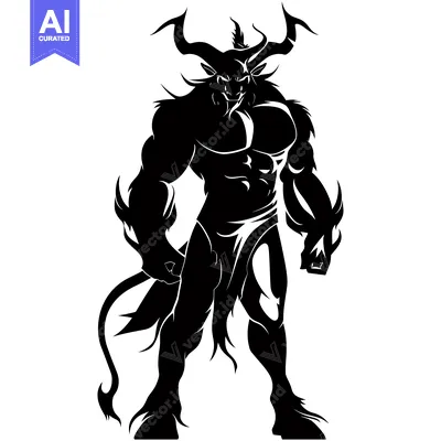 Aset premium populer: Muscular Black Silhouette of a Demon with Horns and a Tail