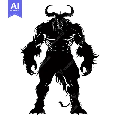 Premium design asset: Silhouette of a Bull-Like Monster with Horns and Fur