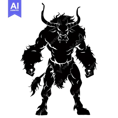 Popular premium asset: Black and White Silhouette of a Minotaur with Horns and Fur