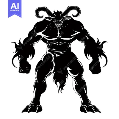 Aset premium populer: Silhouette of a Muscular, Horned, Clawed, Demon-like Creature