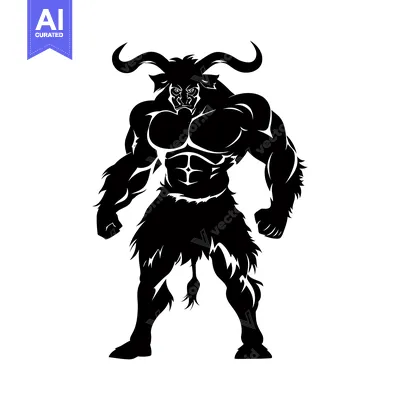 Aset premium populer: Muscular Black Bull Silhouette with Horns and Tail